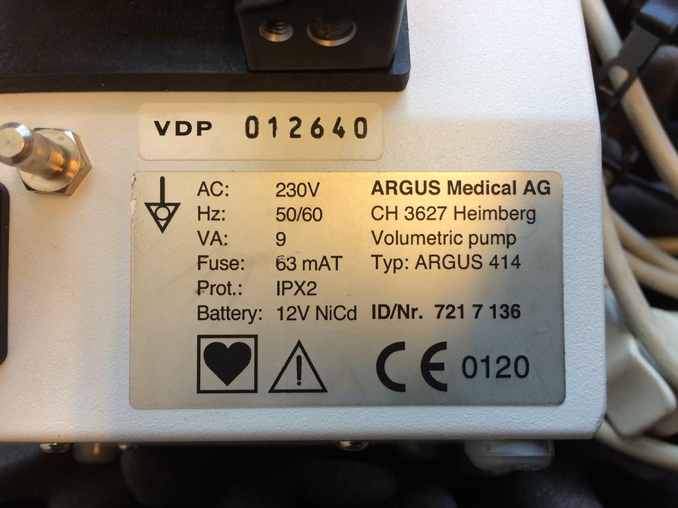 Argus 414 volumetrische infuuspomp met paalklem