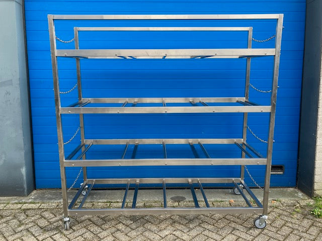 RVS stellingkast voor 4 lijkschalen, verrijdbaar