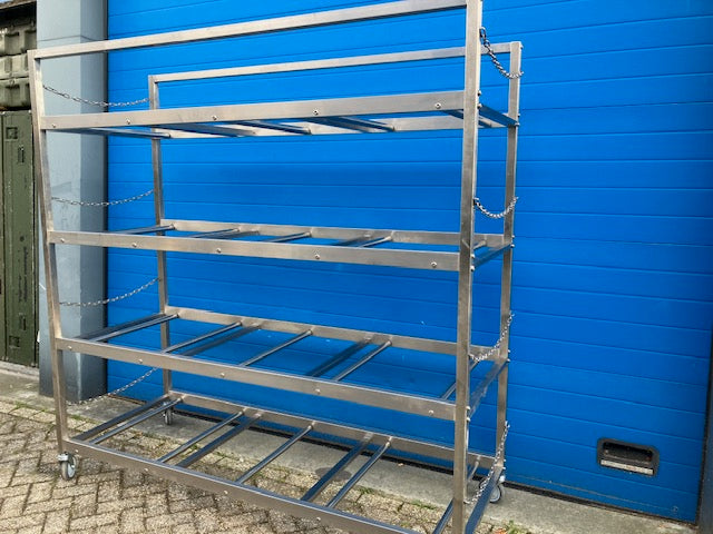 RVS stellingkast voor 4 lijkschalen, verrijdbaar