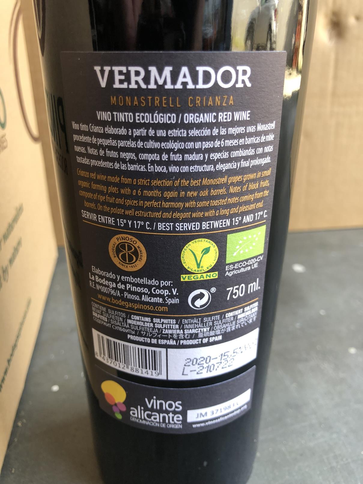 Biologische rode wijn, Vermador Crianza per doos (6 flessen)