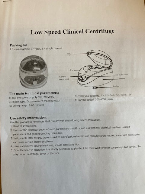 Handzame kleine centrifuge voor 2 maten bloed (urine) buizen