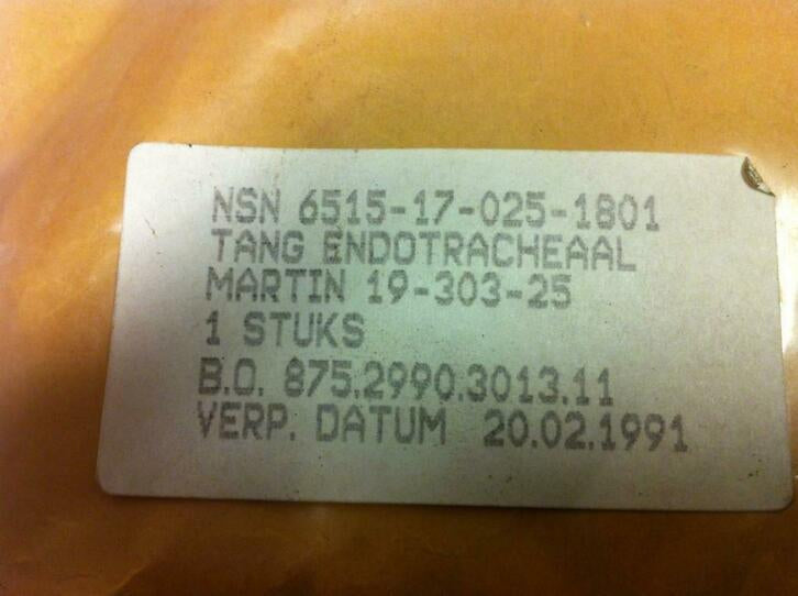 Magill (24 cm) endrotracheaal tang RVS uit NL leger