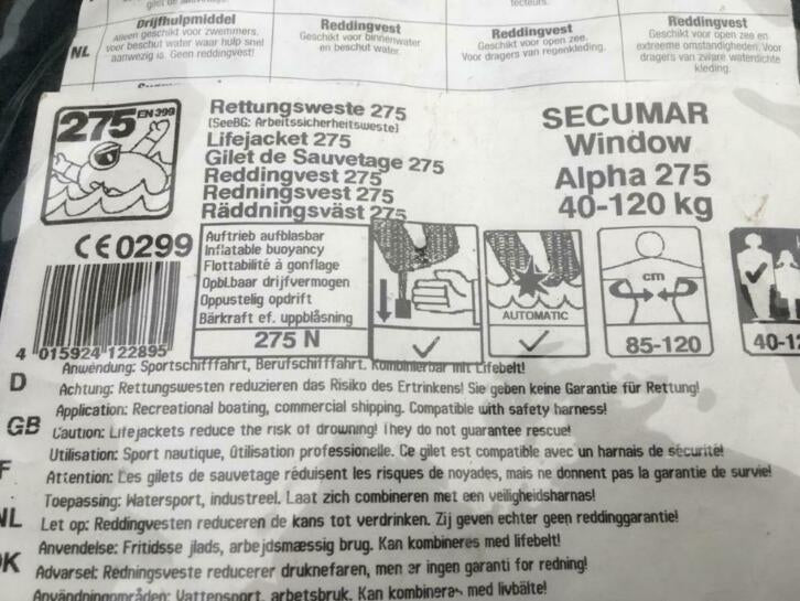 4 stuks reddingsvest Secumar Windows Alpha 275N duits leger
