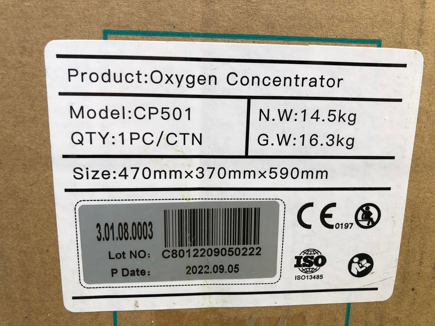 Zuurstofconcentrator 10 liter per minuut nieuw in doos, compact en stil model